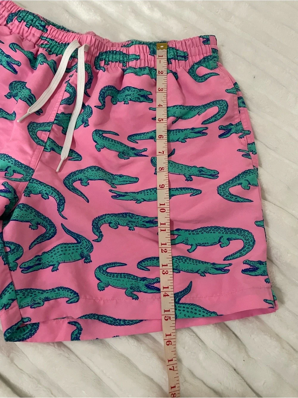 chubbies Pink Swim Trunks with Teal Alligator Print